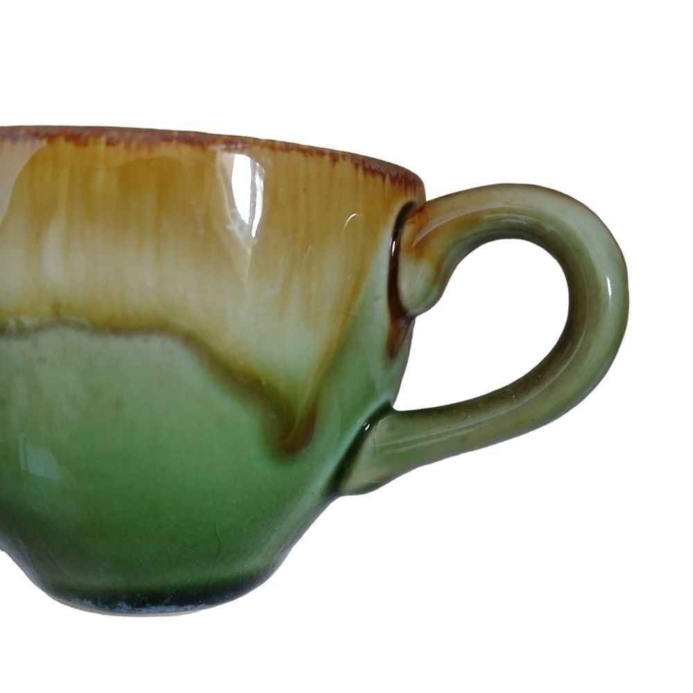 2 Vintage 40's Ceramic Coffee Mugs Drip Glaze Pottery Mid Century Modern
